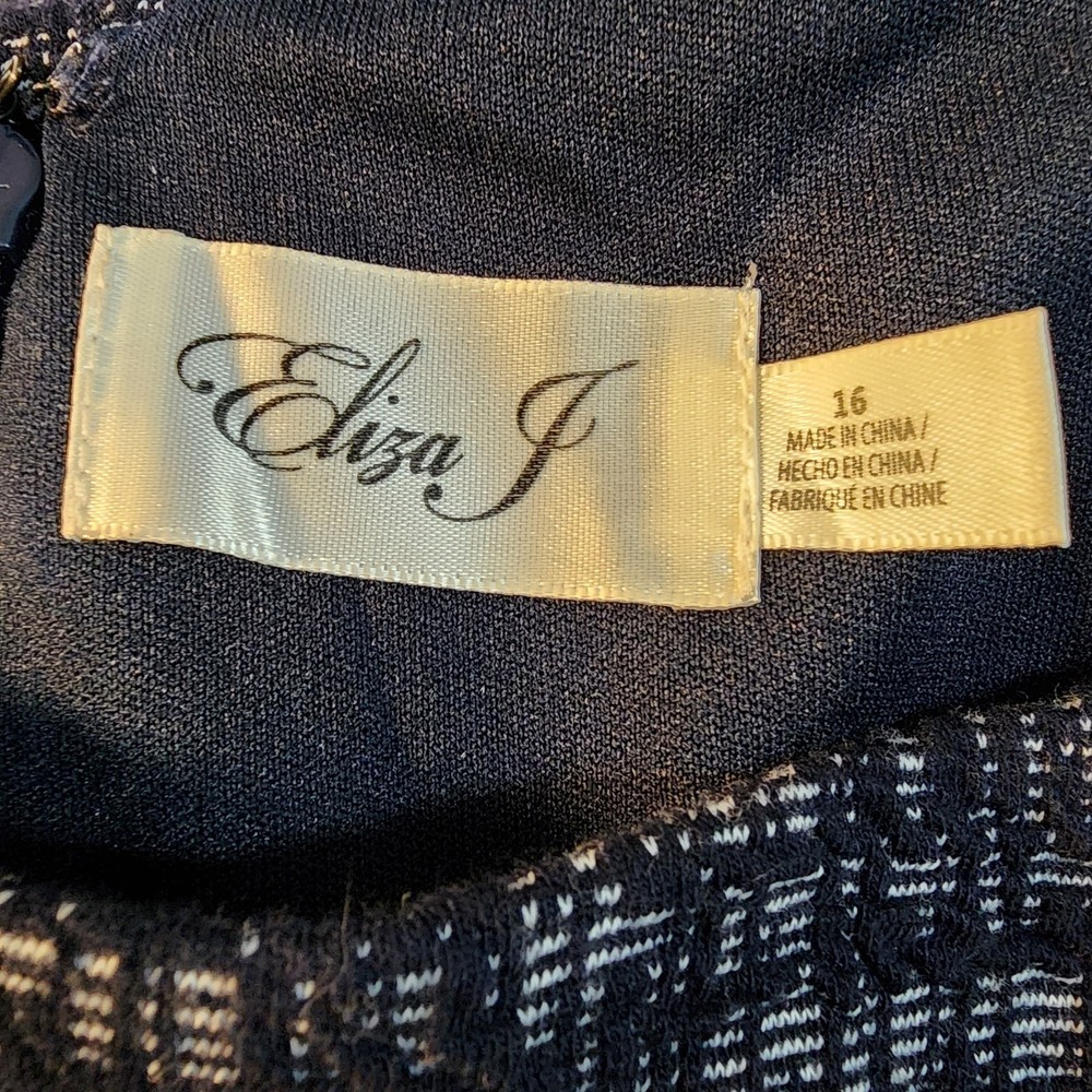 ELIZA‎ J Size 16 Navy Cotton Blend Tweed Rockabilly Drop Waist Flounce Hem Dress - Picture 9 of 11